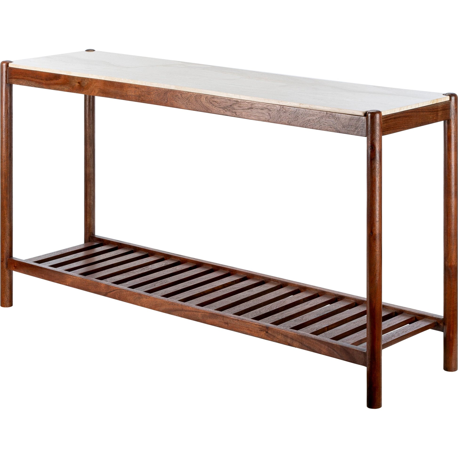 Guapa - 532084 by Surya in cream, brown and brushed/marbled. Made from top: marble, base: acacia in a modern style.