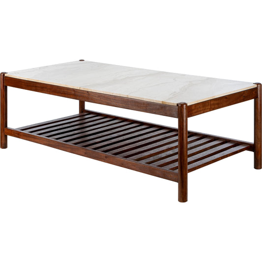 Guapa - 532087 by Surya in top: cream, base: brown and brushed/marbled. Made from top: marble, base: acacia in a modern style.