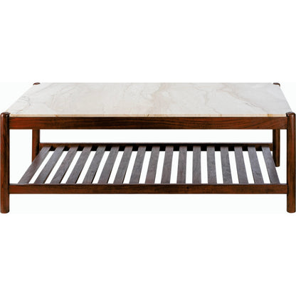 Guapa - 532087 by Surya in cream, brown and brushed/marbled. Made from top: marble, base: acacia in a modern style.