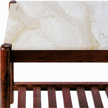 Guapa - 532090 by Surya in cream, brown and brushed/marbled. Made from top: marble, base: acacia in a modern style.
