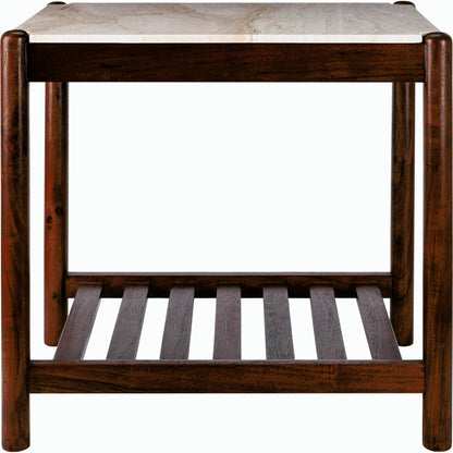 Guapa - 532090 by Surya in cream, brown and brushed/marbled. Made from top: marble, base: acacia in a modern style.
