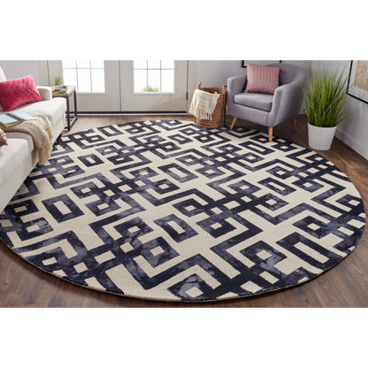 Lorrain Geometric Rug - 8568F by Feizy in ivory, black. Made from wool in a unique style.