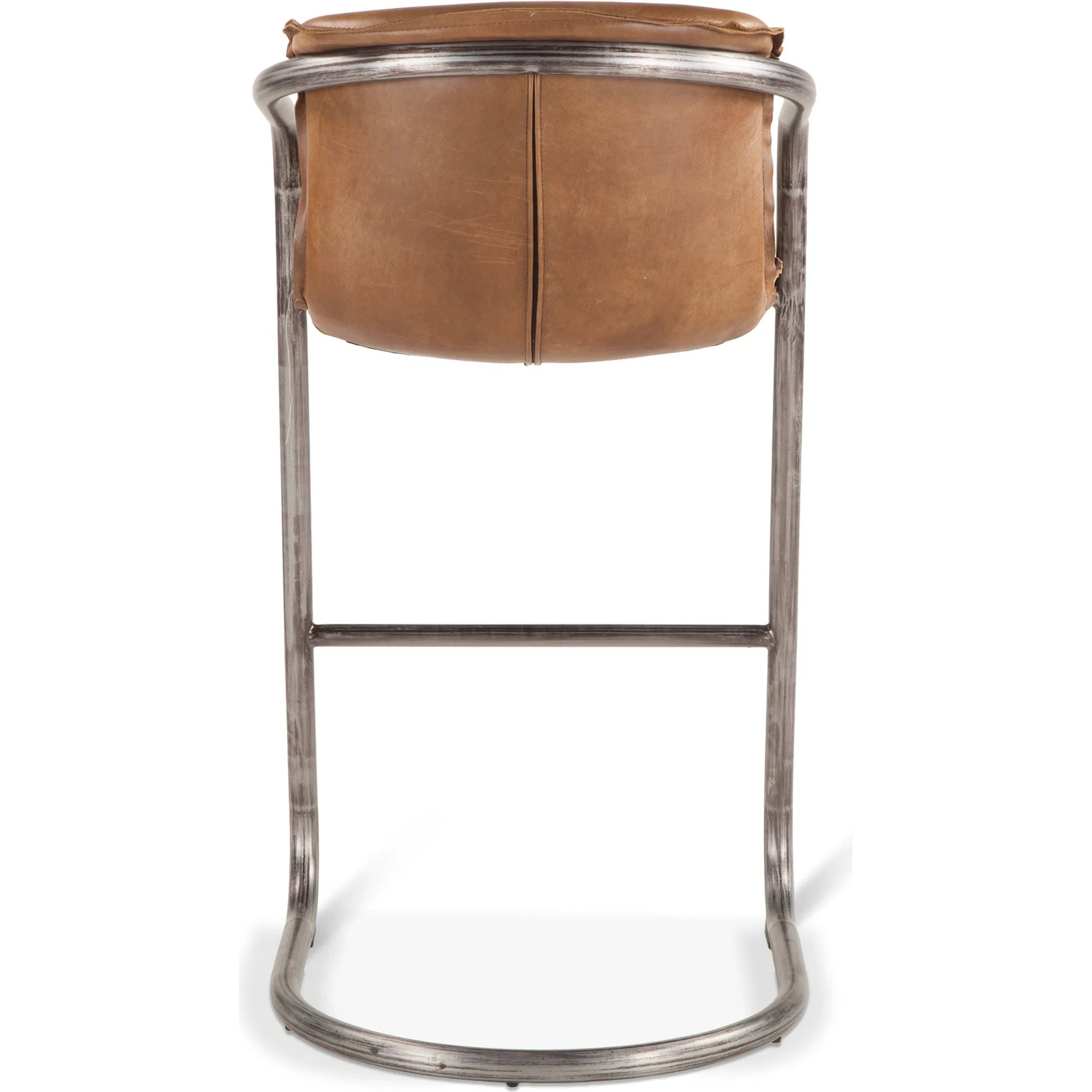 Chiavari Leather Bar Chair (Set of 2) by World Interiors in distressed, brushed gunmetal. Made from leather, steel in a unique style.
