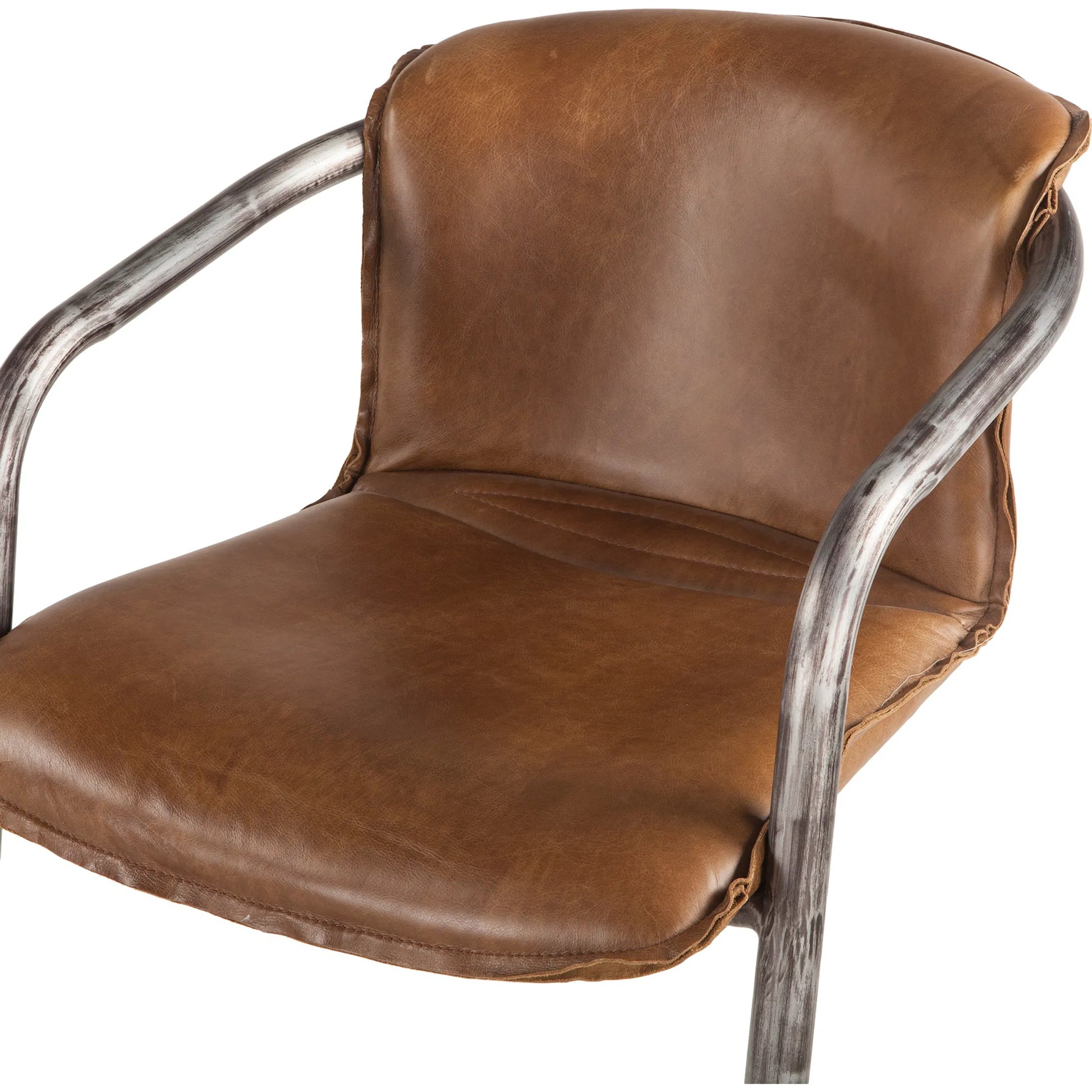 Chiavari Leather Bar Chair (Set of 2) by World Interiors in distressed, brushed gunmetal. Made from leather, steel in a unique style.