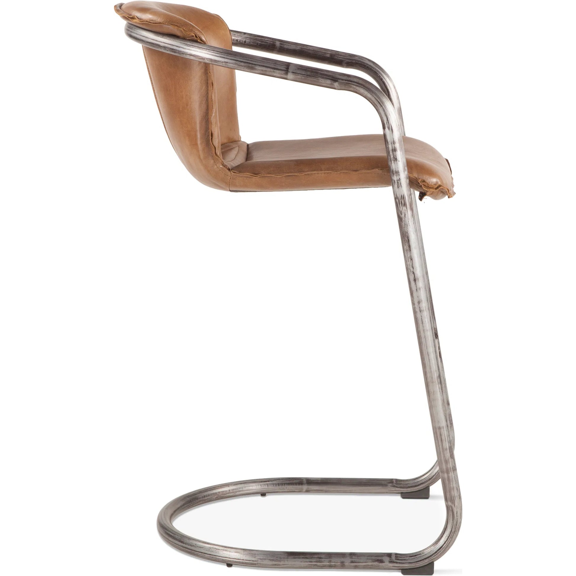 Chiavari Leather Bar Chair (Set of 2) by World Interiors in distressed, brushed gunmetal. Made from leather, steel in a unique style.
