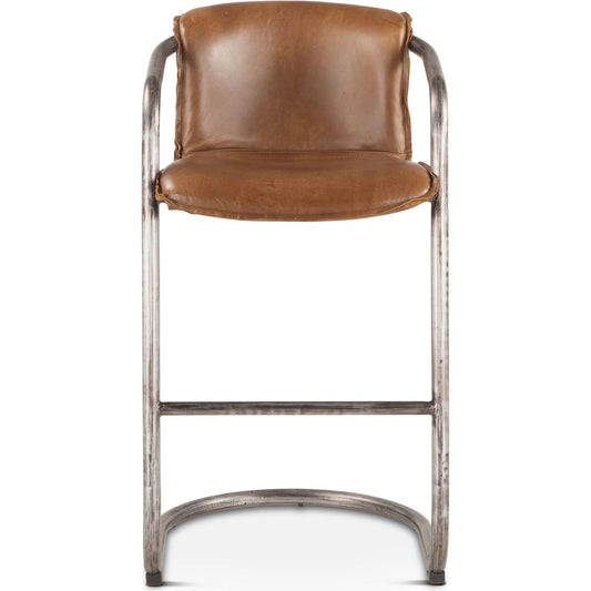 Chiavari Leather Bar Chair (Set of 2) by World Interiors in distressed, brushed gunmetal. Made from leather, steel in a unique style.