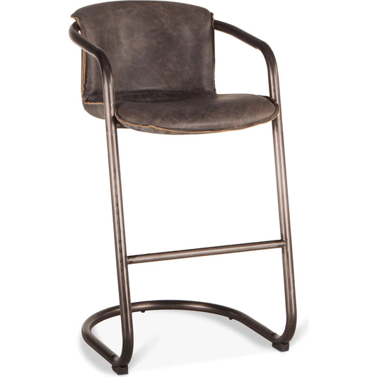 Chiavari Leather Bar Chair (Set of 2) by World Interiors in distressed, brushed gunmetal. Made from leather, steel in a unique style.