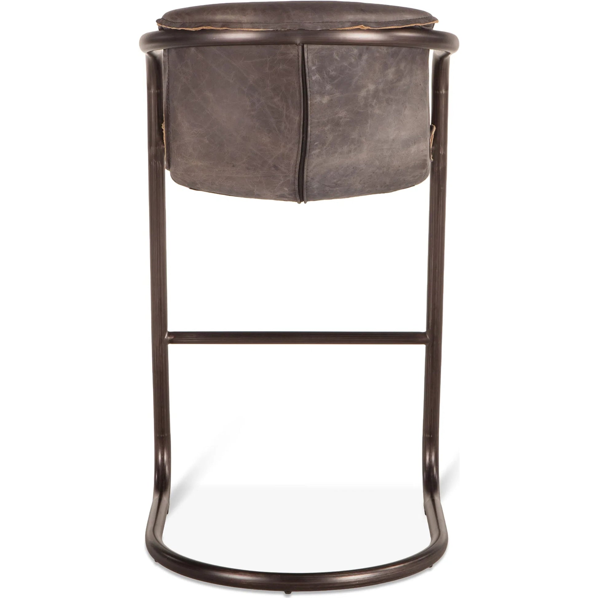 Chiavari Leather Bar Chair (Set of 2) by World Interiors in distressed, brushed gunmetal. Made from leather, steel in a unique style.