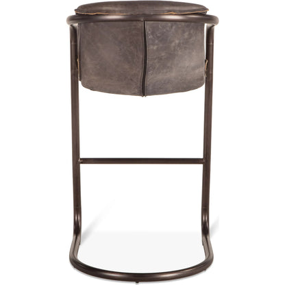 Chiavari Leather Bar Chair (Set of 2) by World Interiors in distressed, brushed gunmetal. Made from leather, steel in a unique style.