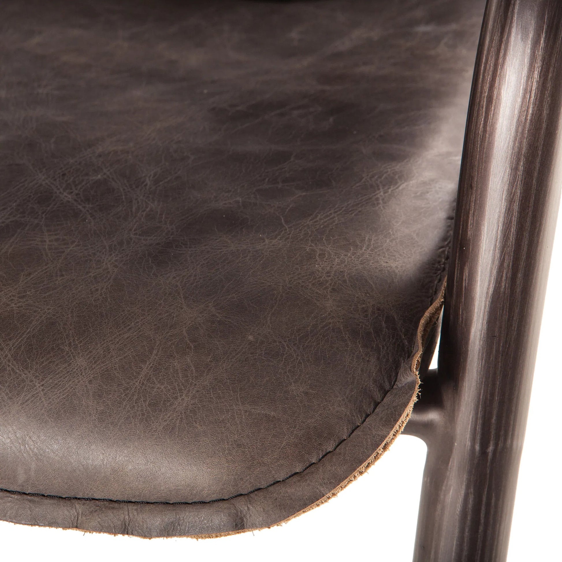 Chiavari Leather Bar Chair (Set of 2) by World Interiors in distressed, brushed gunmetal. Made from leather, steel in a unique style.