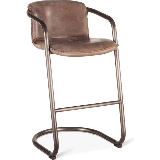 Chiavari Leather Bar Chair (Set of 2) by World Interiors in distressed, brushed gunmetal. Made from leather, steel in a unique style.
