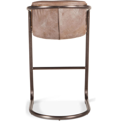 Chiavari Leather Bar Chair (Set of 2) by World Interiors in distressed, brushed gunmetal. Made from leather, steel in a unique style.