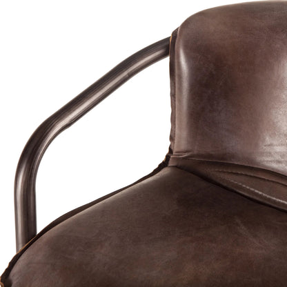 Chiavari Leather Bar Chair (Set of 2) by World Interiors in distressed, brushed gunmetal. Made from leather, steel in a unique style.