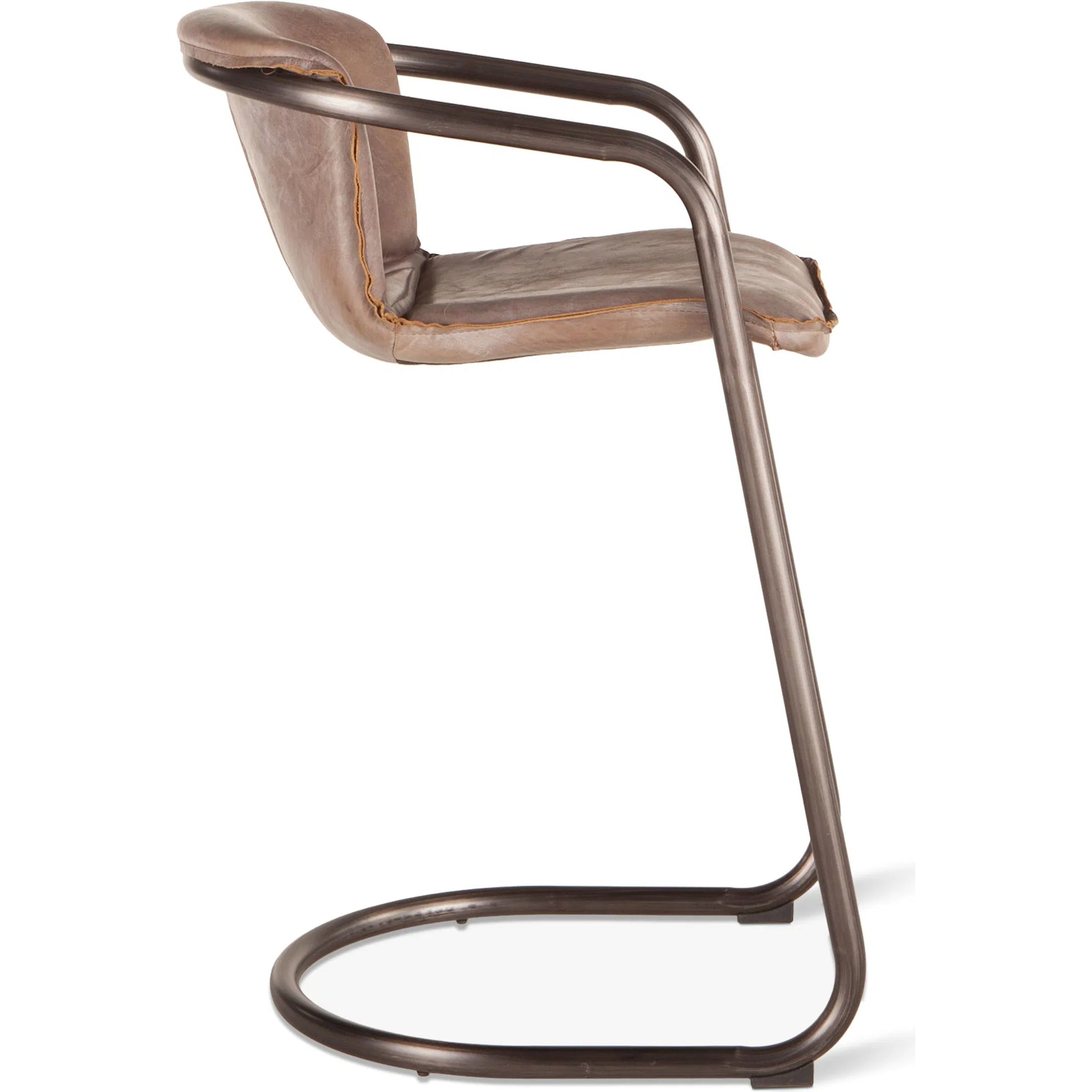 Chiavari Leather Bar Chair (Set of 2) by World Interiors in distressed, brushed gunmetal. Made from leather, steel in a unique style.