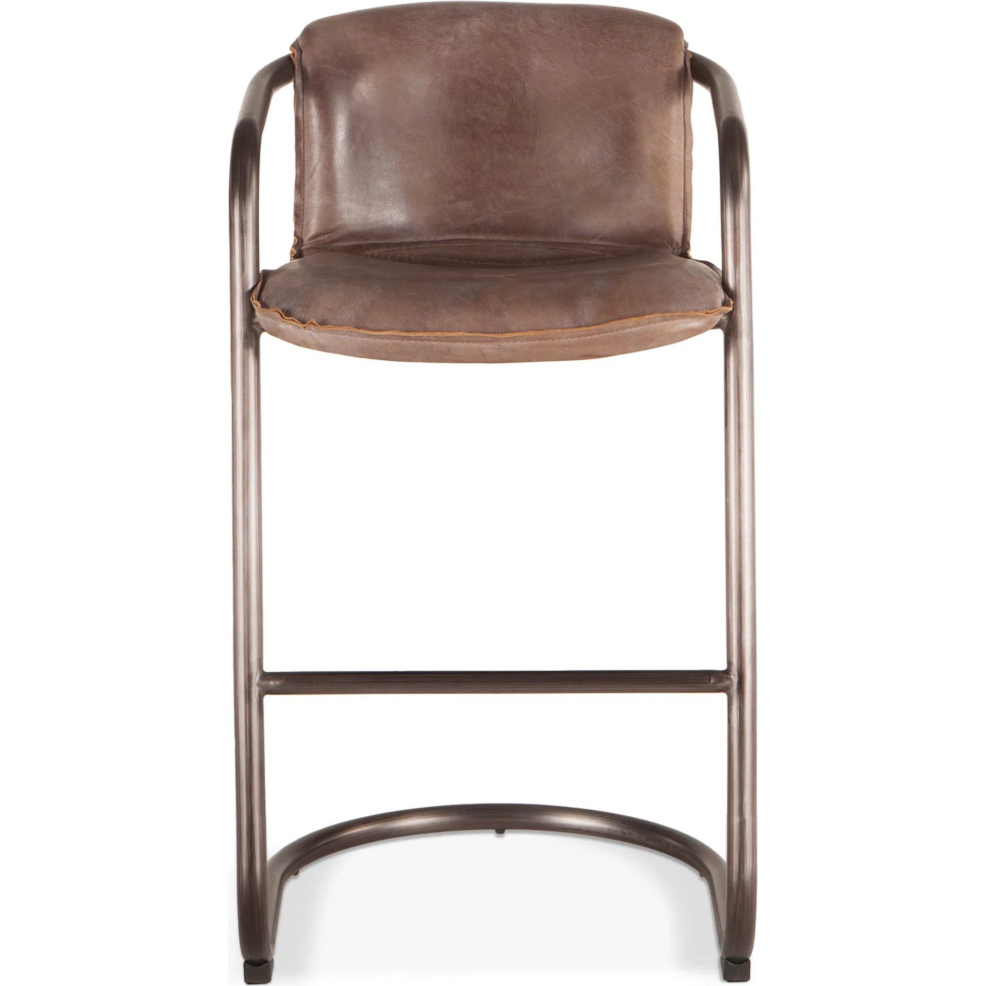 Chiavari Leather Bar Chair (Set of 2) by World Interiors in distressed, brushed gunmetal. Made from leather, steel in a unique style.