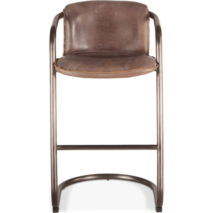 Chiavari Leather Bar Chair (Set of 2) by World Interiors in distressed, brushed gunmetal. Made from leather, steel in a unique style.