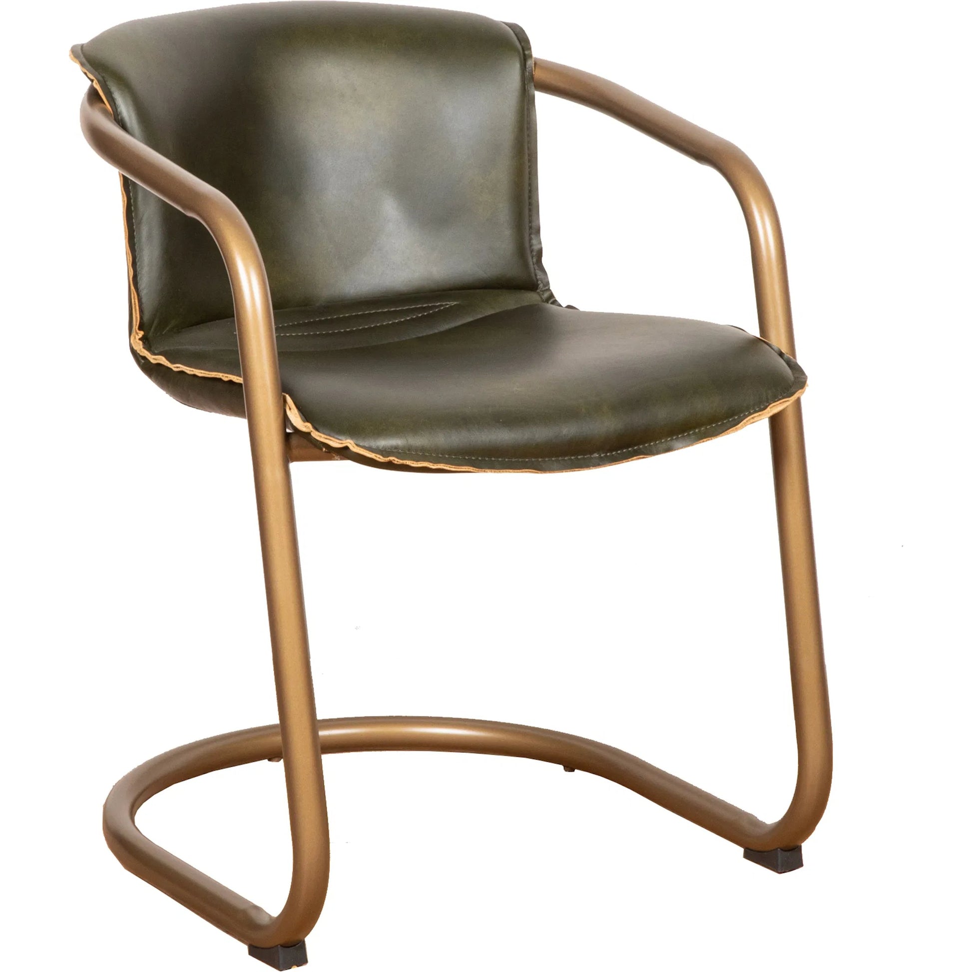 Chiavari Leather Dining Chair by World Interiors in green and antique gold. Made from steel top, top grain leather in a traditional style.