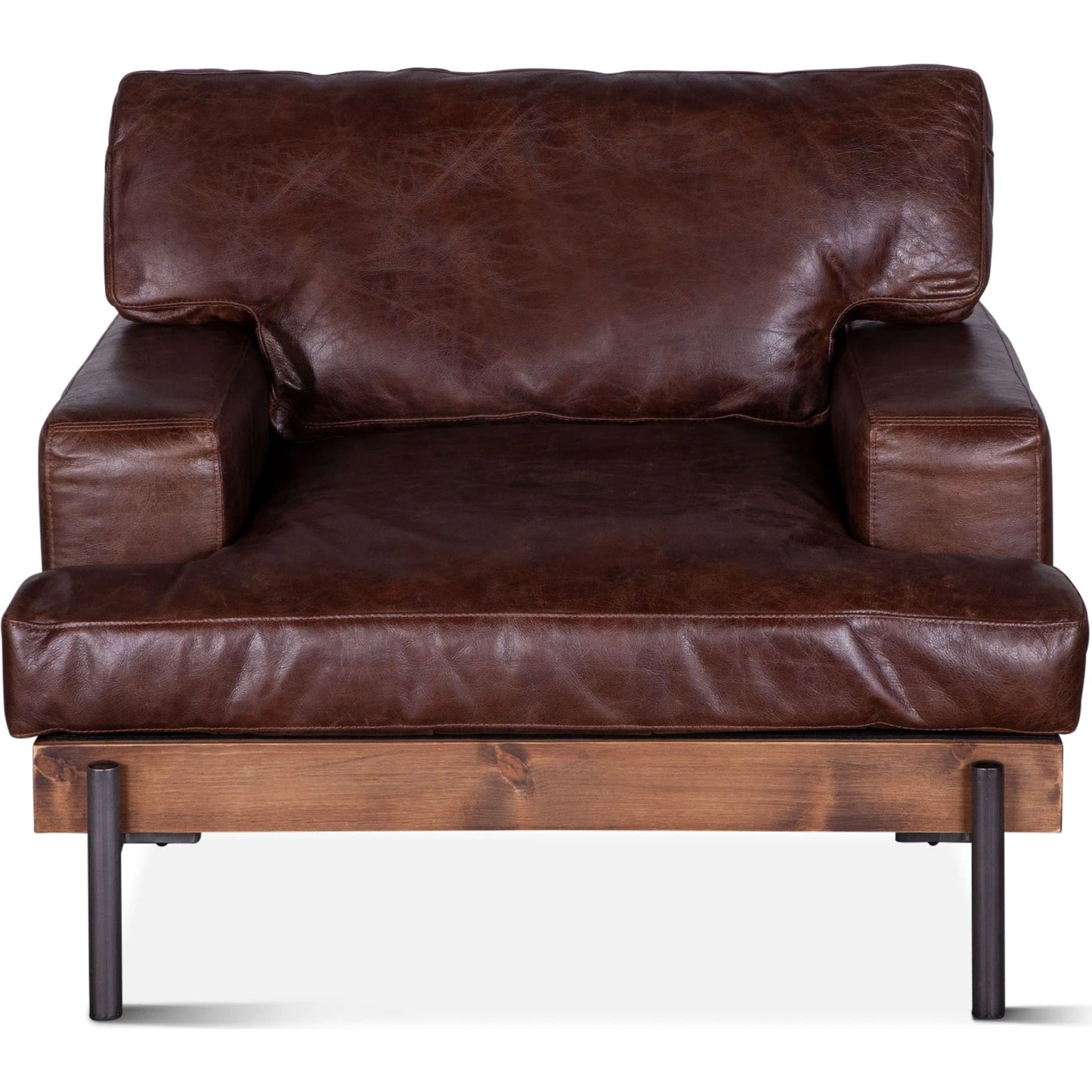 004 SI-2065535 | Additional Silo | Chiavari Industrial Dover Brown Leather Armchair by World Interiors in geisha brown, antique zinc, medium walnut. Made from leather, iron, oak in a transitional style.