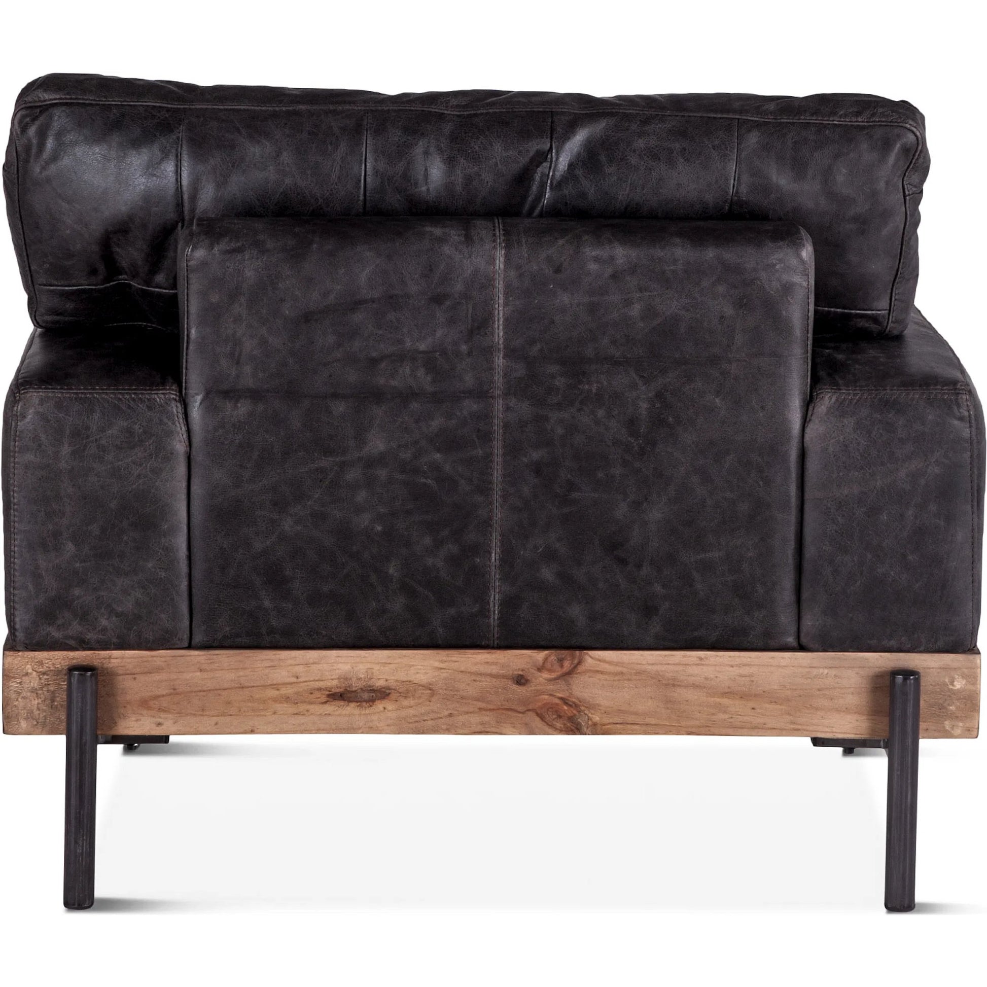 Chiavari Armchair by World Interiors in brown and distressed, antique zinc. Made from leather, iron, oak in a rustic style.