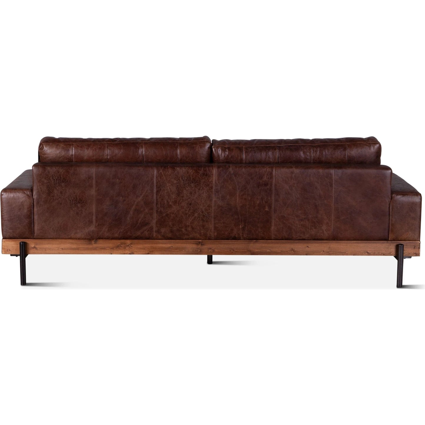 002 SI-2065539 | Additional Silo | Chiavari Industrial Vintage Dark Brown Leather Sofa by World Interiors in geisha brown, antique zinc, medium walnut. Made from leather, foam, oak wood & iron in a transitional style.