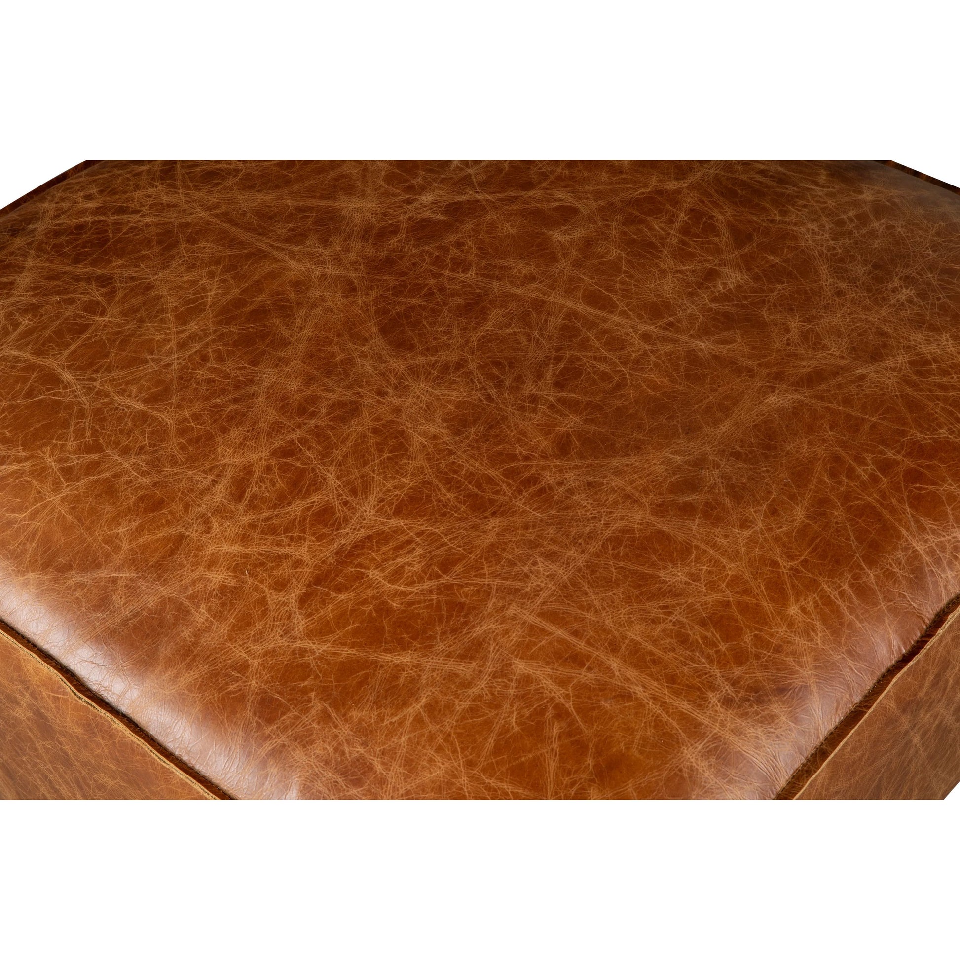 Chiavari Ottoman by World Interiors in brown and coco brown. Made from leather, foam, wood in a traditional style.