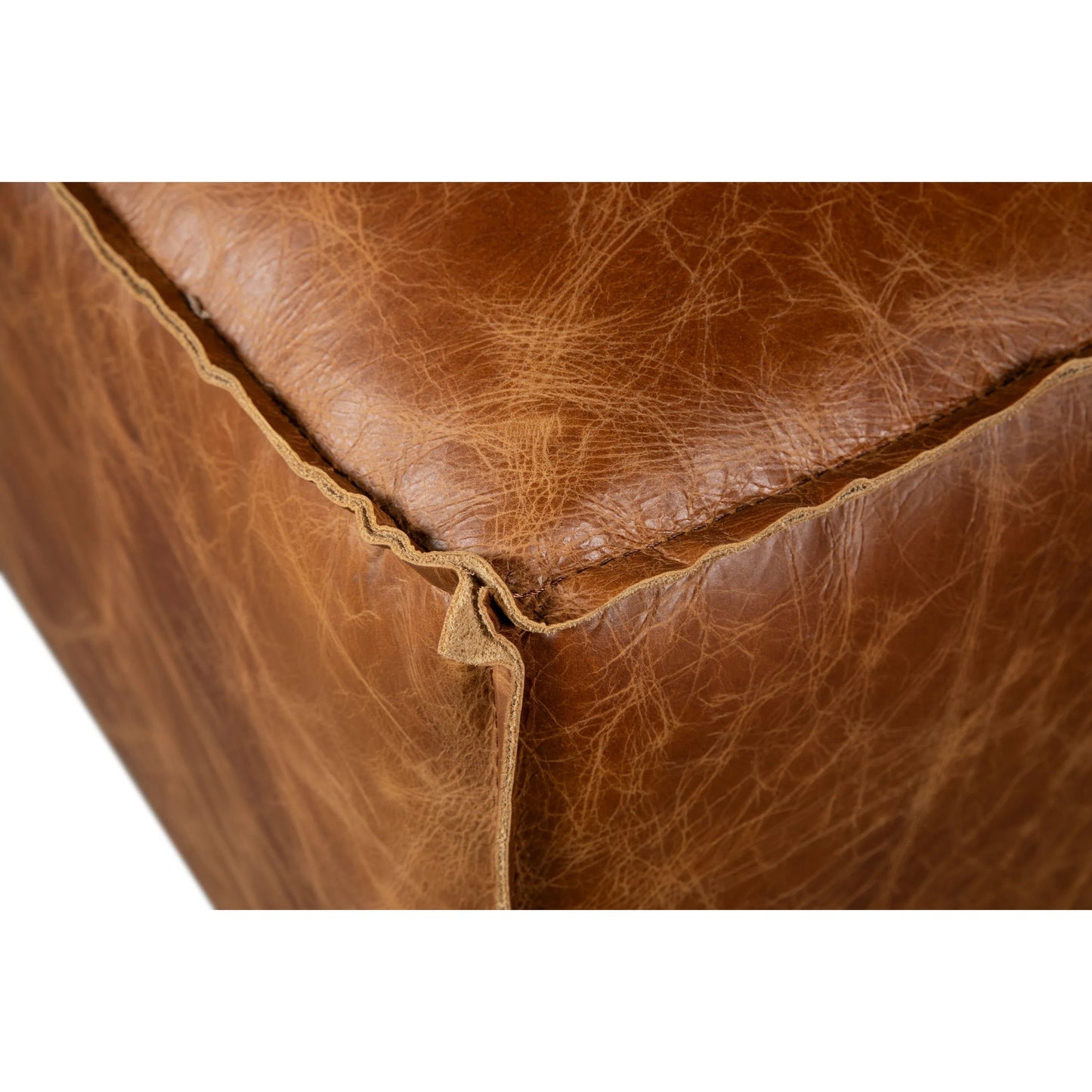 007 SI-2445207 | Closeup | Chiavari Ottoman by World Interiors in brown and coco brown. Made from leather, foam, wood in a traditional style.