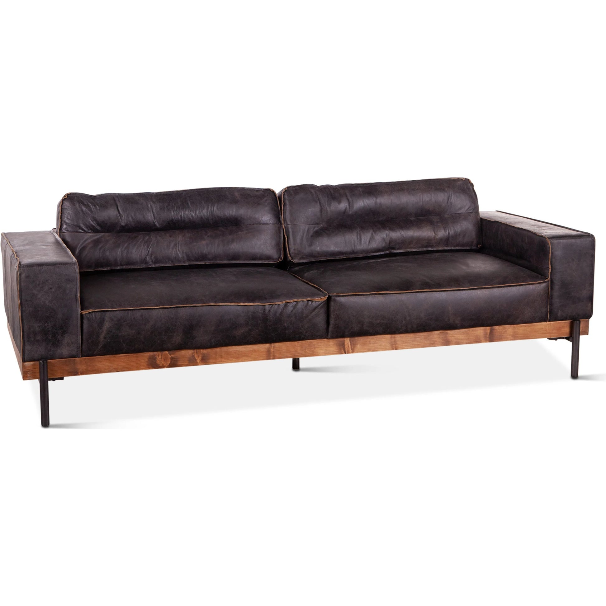 Chiavari Antique Leather Sofa by World Interiors in black and matte. Made from leather, foam, oak wood, iron in a modern style.