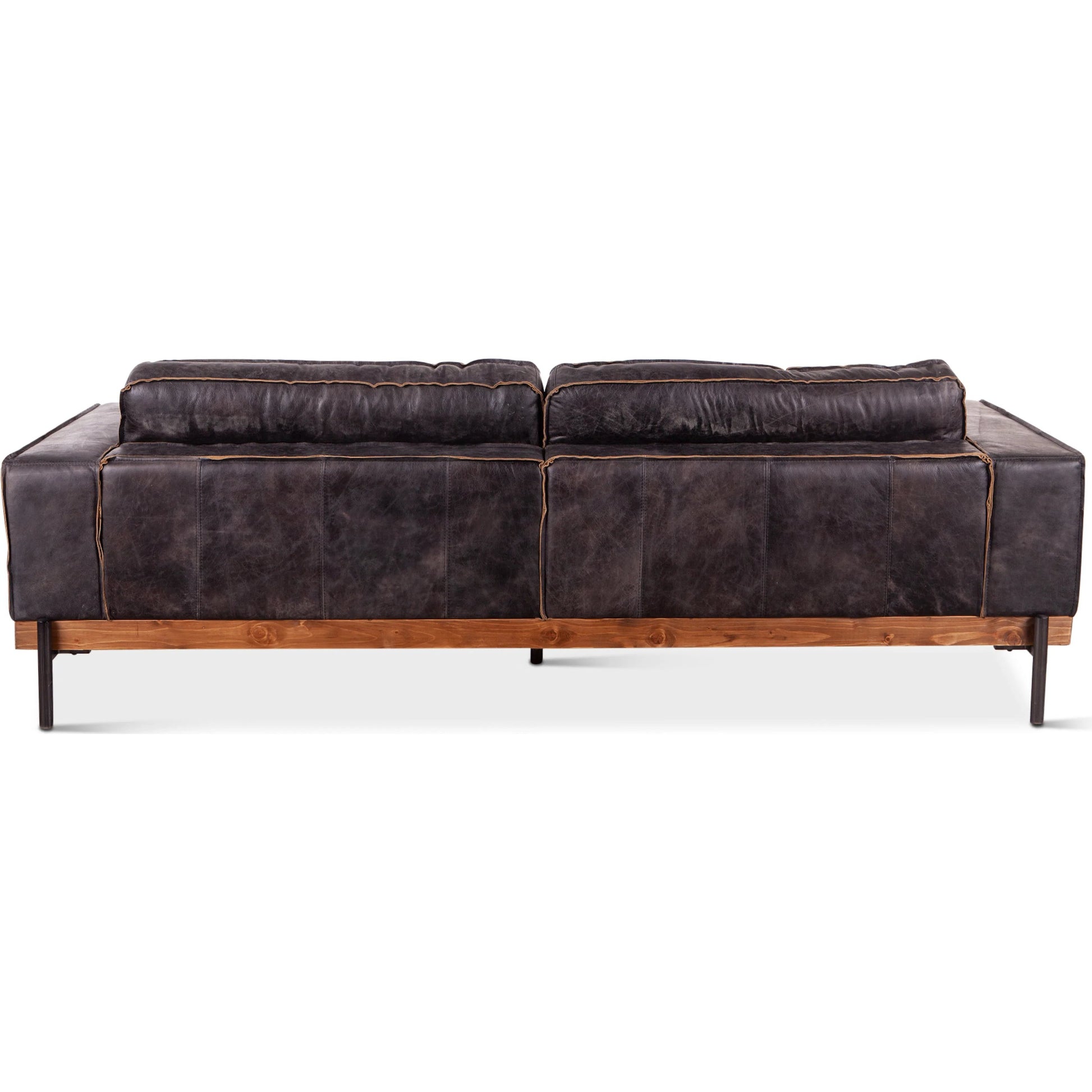 Chiavari Antique Leather Sofa by World Interiors in black and matte. Made from leather, foam, oak wood, iron in a modern style.
