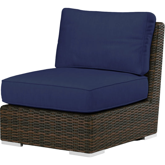 Montecito Outdoor Armless Club Chair by Sunset West in cognac. Made from resin wicker in a modern style.