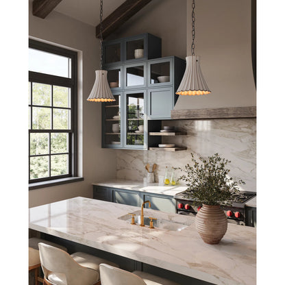 Jazz Pendant by Currey and Company in satin black, white crackle. Made from wrought iron, terracotta in a coastal style.