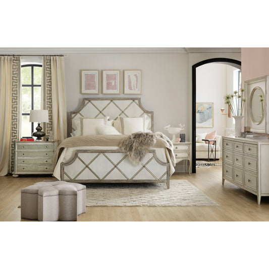 Diamont Bed by Hooker Furniture in le sable, jewel. Made from oak veneers, eglomise in a modern style.