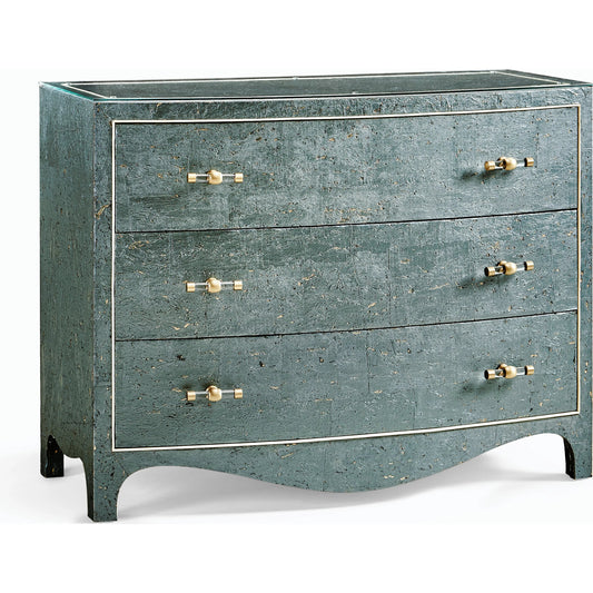 Suberin Cork Bow Front Chest by Jonathan Charles in blue and teal cork wallpaper. Made from beech wood, cork in a modern style.