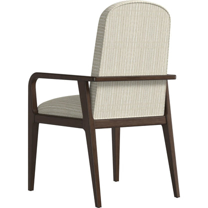 Verge Upholstered Arm Chair by A.R.T. Furniture in beige and handcrated walnut. Made from parawood solids in a traditional style.