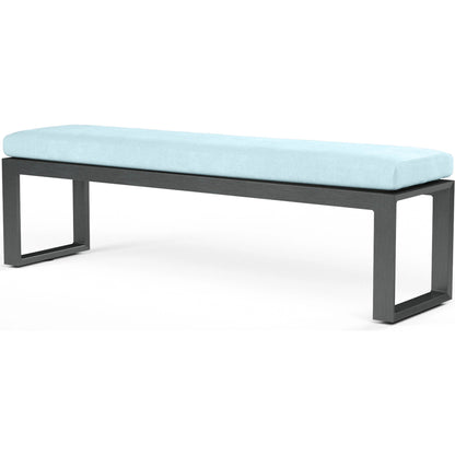 Redondo Outdoor Dining Bench by Sunset West in grays. Made from aluminum in a modern style.