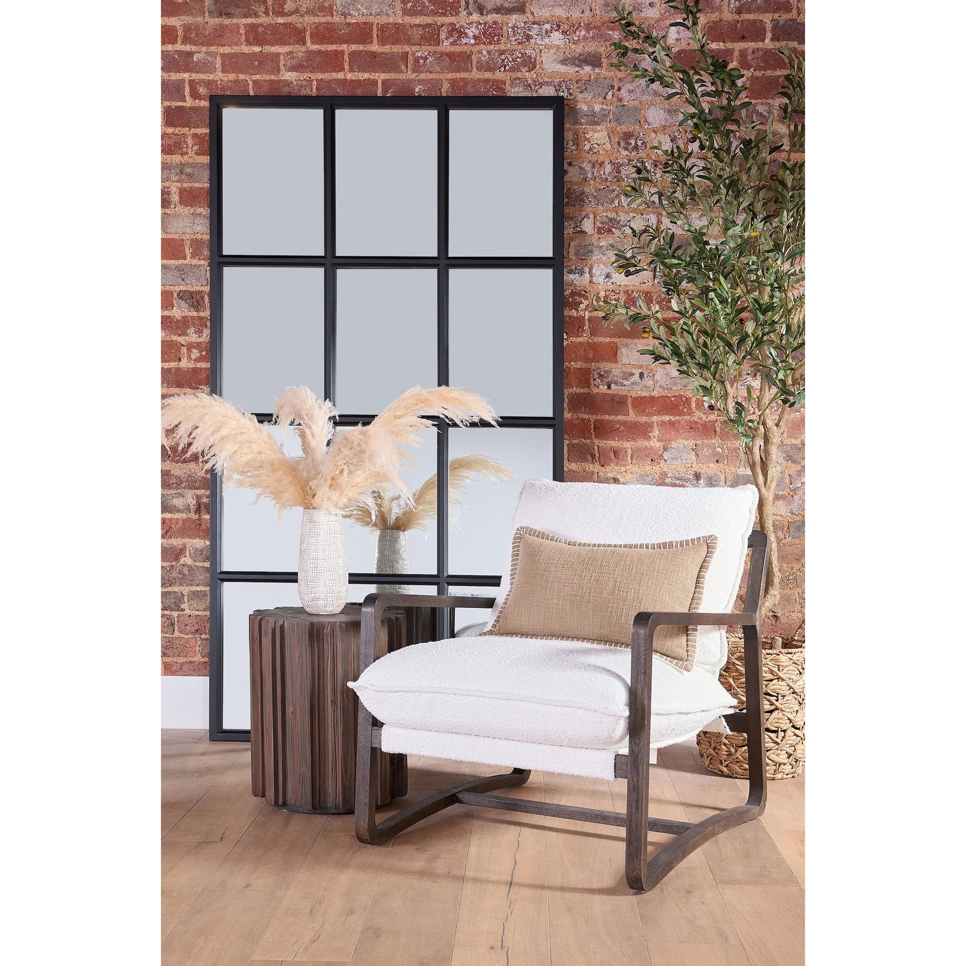 Grid Mirror by Essentials For Living in matte black. Made from solid oak in a transitional style.
