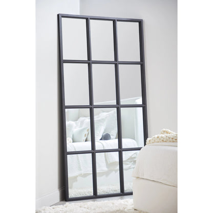 Grid Mirror by Essentials For Living in matte black. Made from solid oak in a transitional style.
