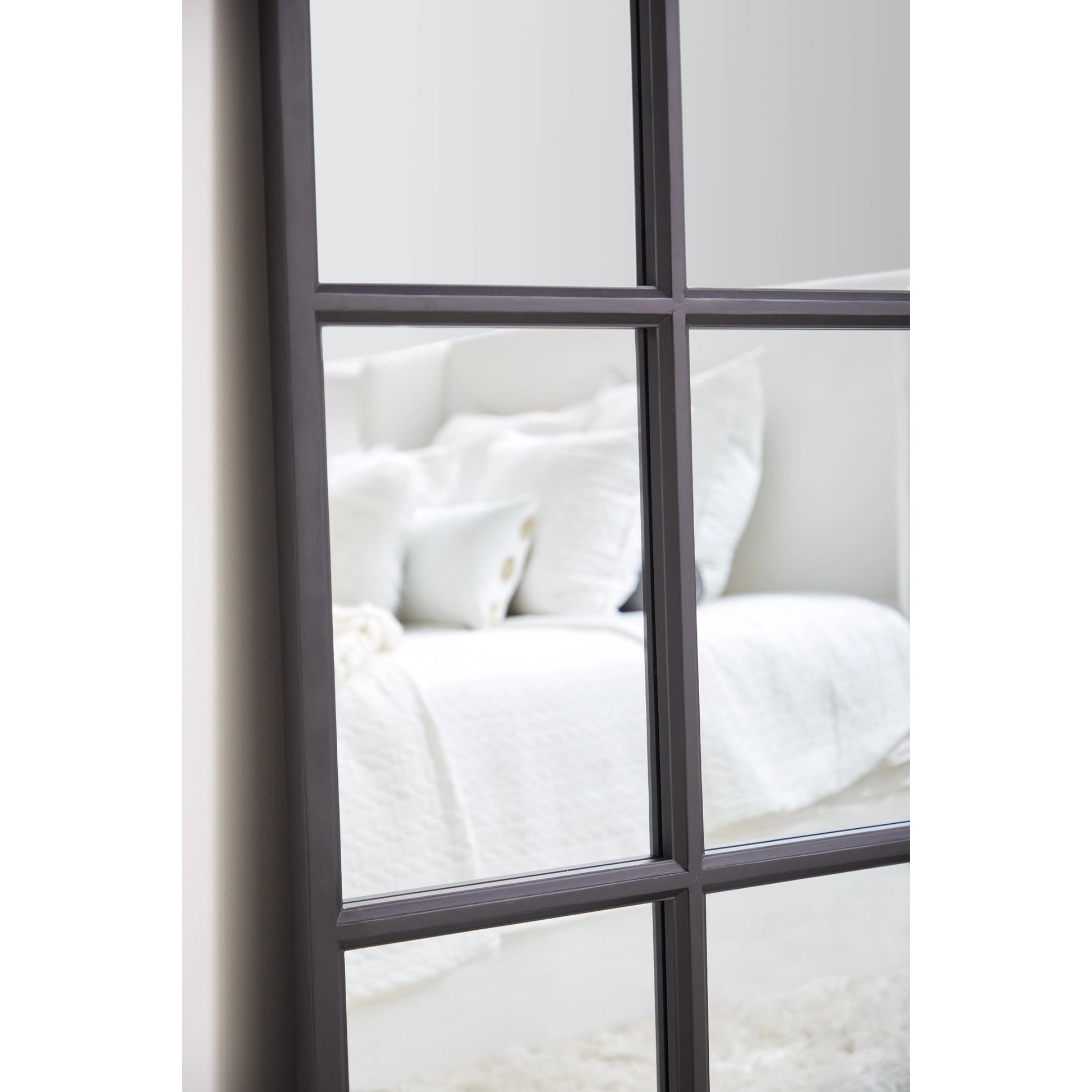 Grid Mirror by Essentials For Living in matte black. Made from solid oak in a transitional style.