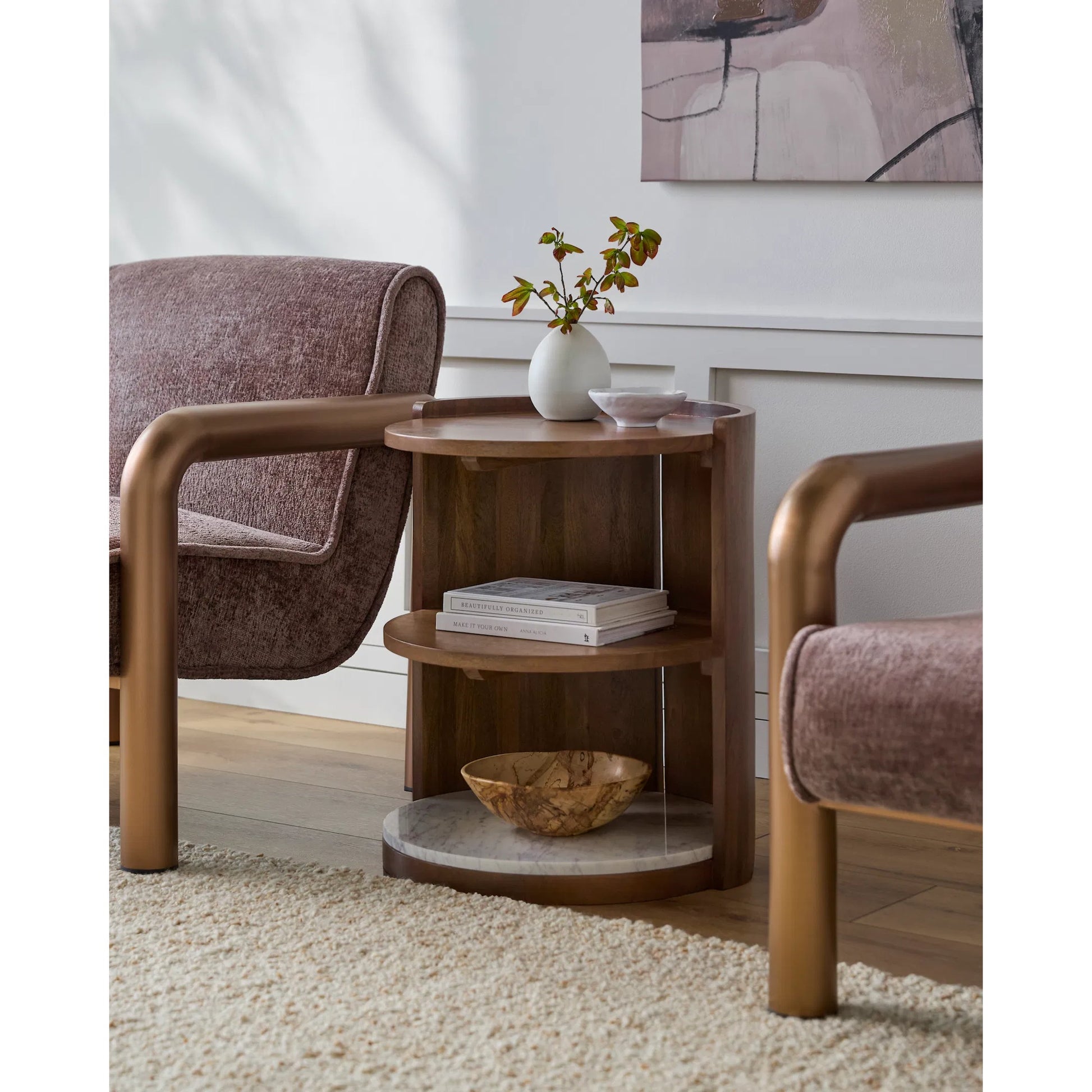 Gerald - 530066 by Surya in dark brown, white and colored wood. Made from top: mango wood, base: mango wood, marble in a modern style.