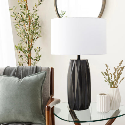 Grimsey - 30294 by Surya in white, black, translucent, metallic nickel and glazedbrushed. Made from linen, polyester, ceramic, metal in a transitional style.