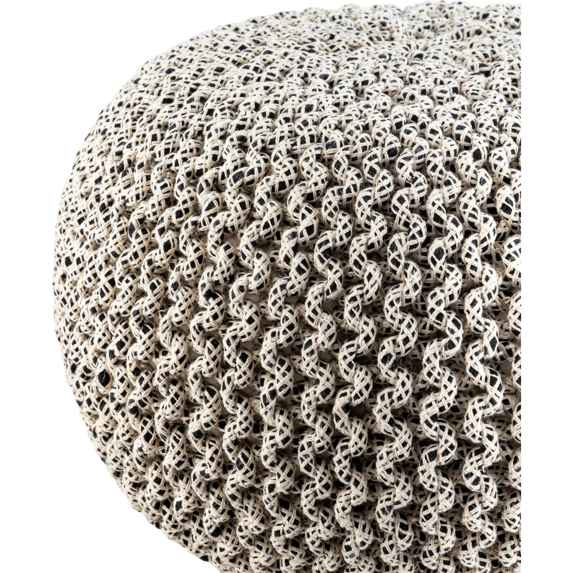 Gravity Pouf 487881 by Surya in light silver, ash, black, lunar green, sage. Made from jute, polybeads in a unique style.