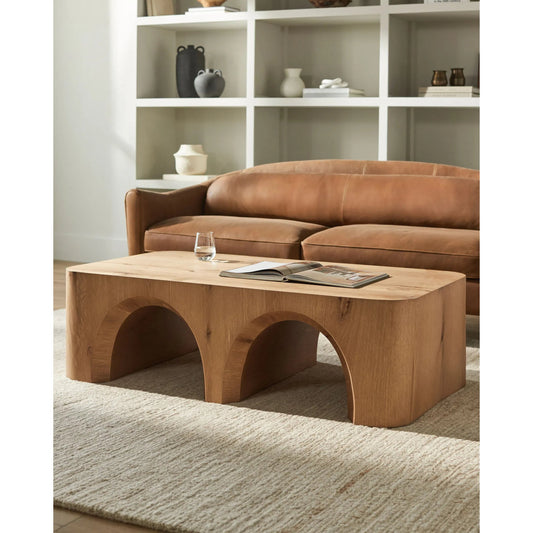 Grayson Coffee Table by Surya in top: brown; base: brown and natural. Made from oak veneer in a transitional style.