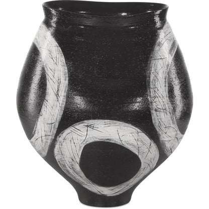 Satori Vase by Currey and Company in black, light gray. Made from porcelain in a modern style.