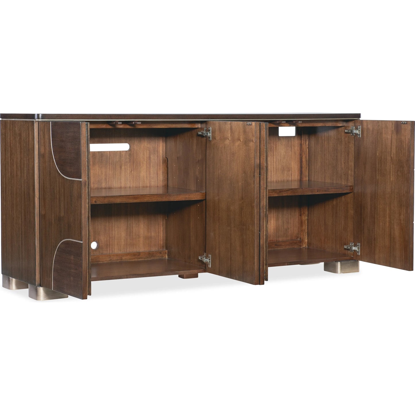 002 SI-2250704 | Additional Silo | Melange Contours Credenza by Hooker Furniture in dark wood and walnut. Made from unique in a modern style.