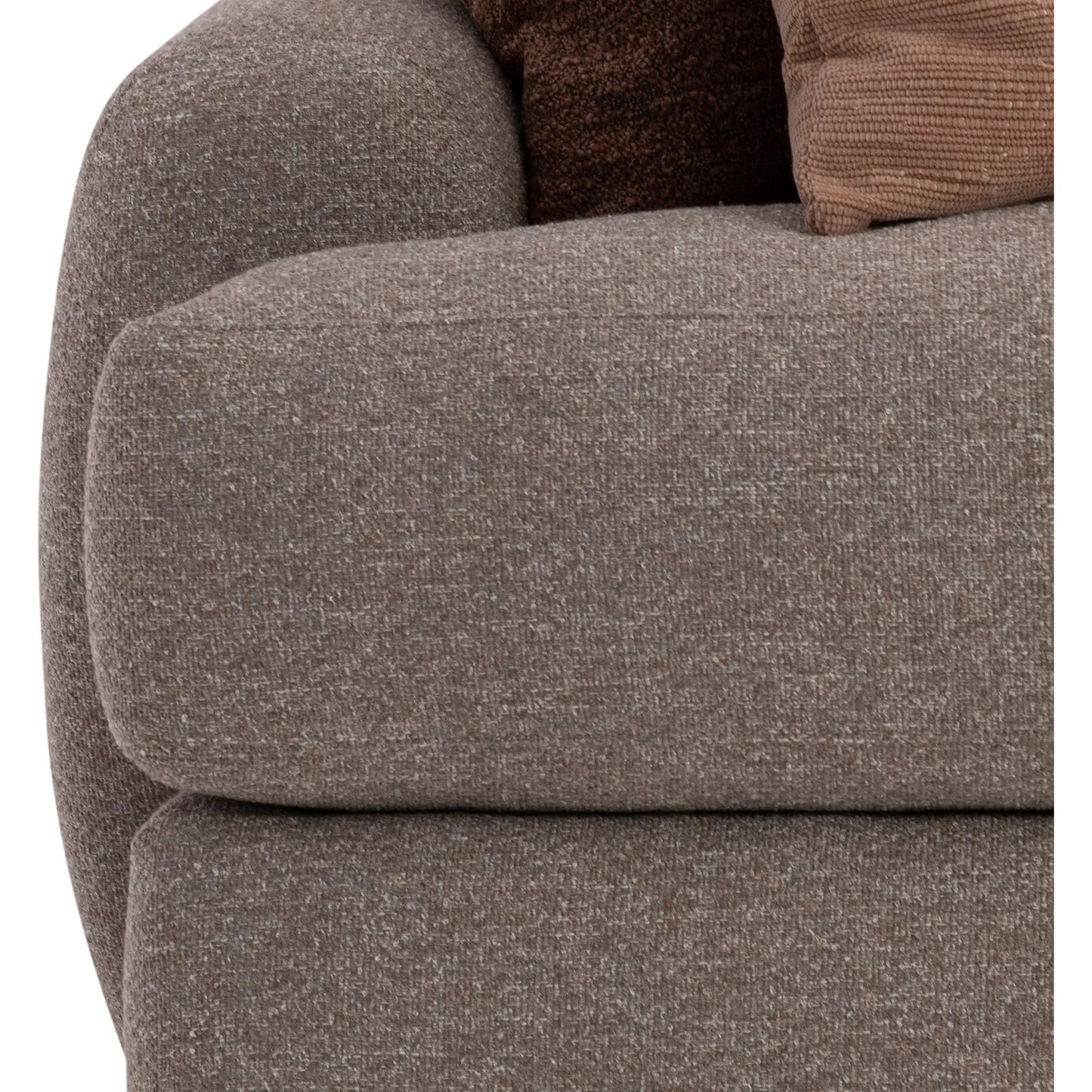 009 SI-2453340 | Closeup | Cameron Fabric Sofa by Bernhardt in brown. Made from fabric, polyfoam core, virgin polyester fibers, waterfowl feathers, waterfowl down in a transitional style.