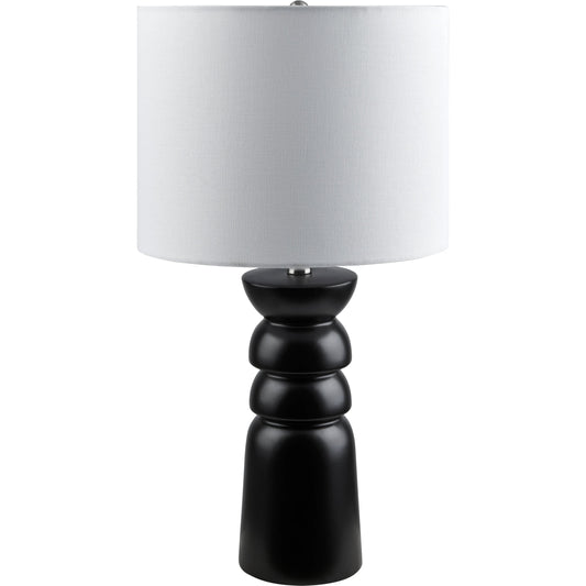 Geneseo - 492783 by Surya in body: black, shade: white, finial: metallic - silver, harp: metallic - nickel, cord: translucent and matte brushed. Made from body: ceramic, shade (outside): linen, shade (inside): linen, fini