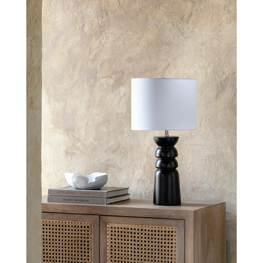Geneseo - 492783 by Surya in body: black, shade: white, finial: metallic - silver, harp: metallic - nickel, cord: translucent and matte brushed. Made from body: ceramic, shade (outside): linen, shade (inside): linen, finial: me