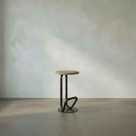 Hook Counter Stool by Noir in matte black. Made from industrial steel, white oak in a modern style.