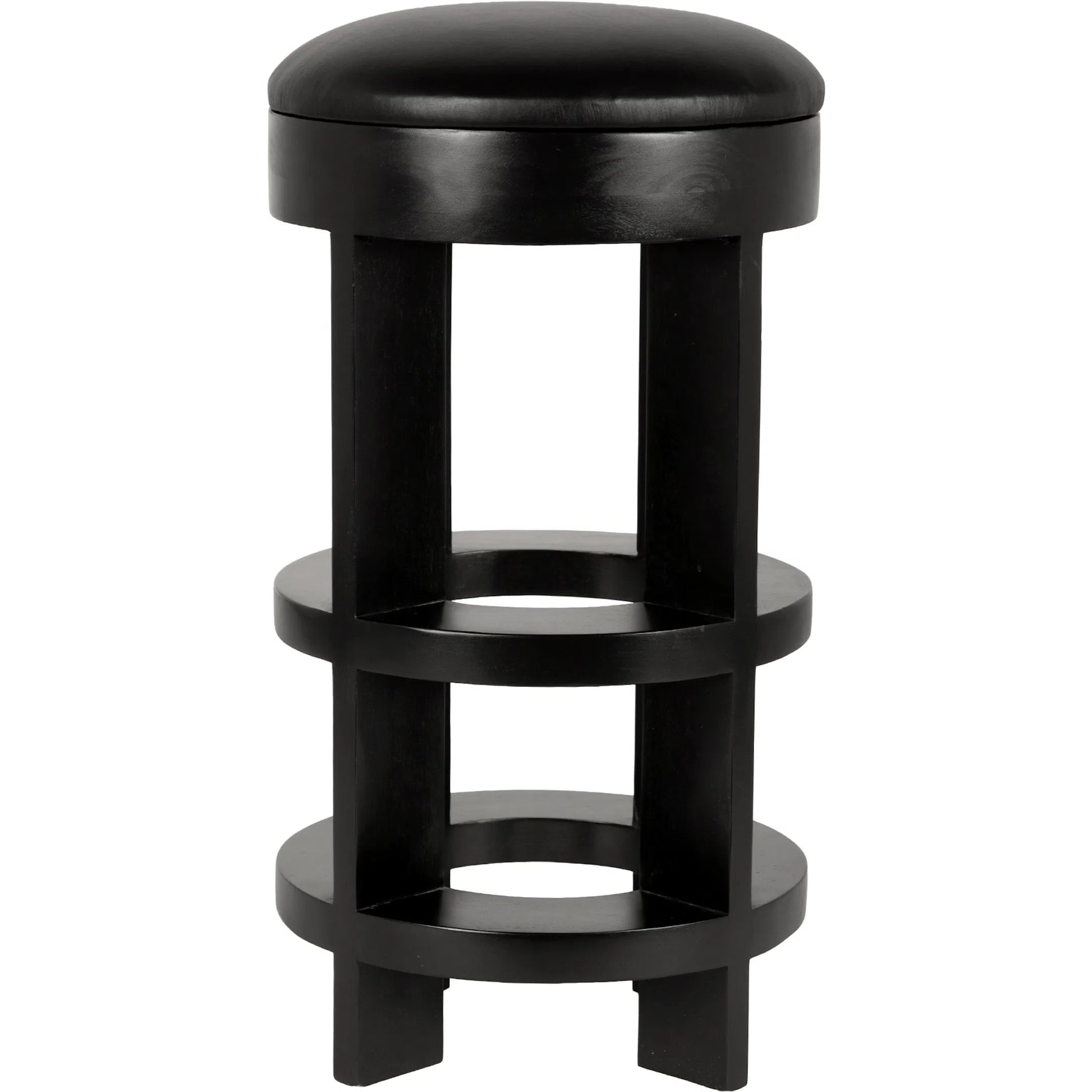 Berlin Bar Stool with Swivel Leather Seat by Noir in hand rubbed black. Made from mahogany in a unique style.