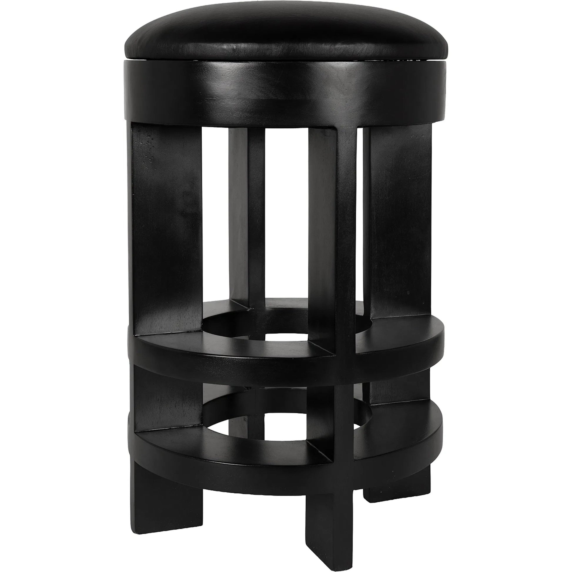 Berlin Counter Stool with Swivel Leather Seat by Noir in hand rubbed black. Made from mahogany in a unique style.