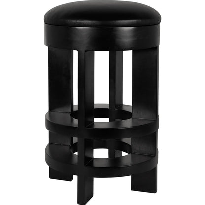 Berlin Counter Stool with Swivel Leather Seat by Noir in hand rubbed black. Made from mahogany in a unique style.
